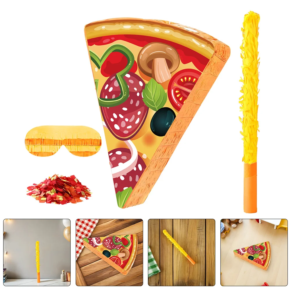 1 Juego De rodajas De piñata para fiesta De Pizza, decoración divertida De cumpleaños con palo con venda para los ojos, confeti De Cinco De Mayo, juego De piñata para fiesta De cumpleaños