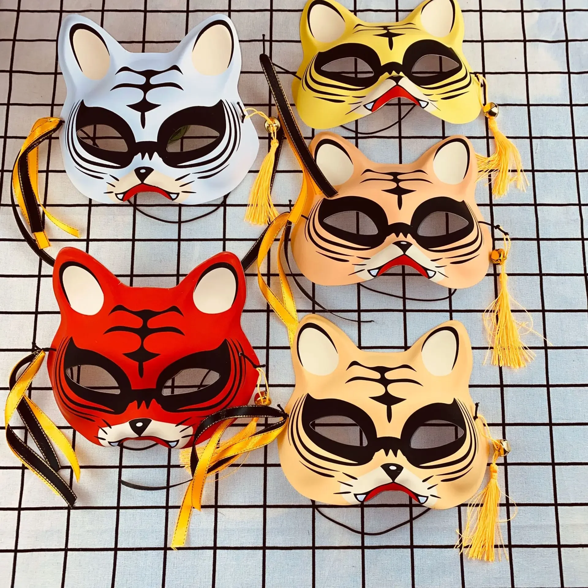 Hand-painted Cat Fox Mask Masquerade Halloween Festival Cosplay Prop Japanese Mask Half Face Anime Demon Slayer