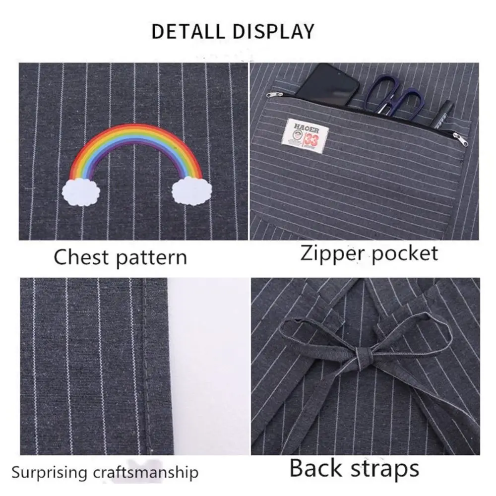 Cotton Women Overall Apron Oil Resistant Breathable Kitchen Aprons Rainbow Embroidery Sleeveless Work Clothes Kitchen Supplies