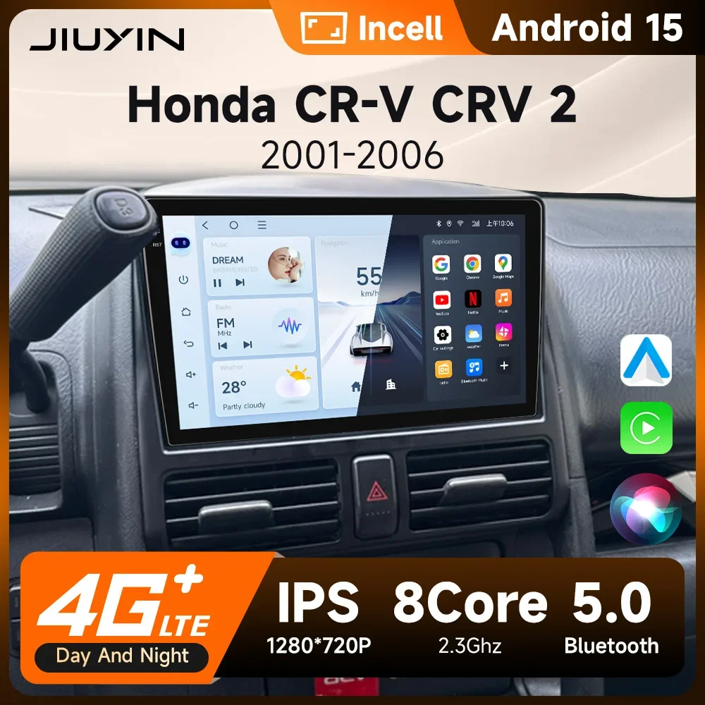 2 DIN Car Radio for Honda CR-V CRV 2001-2006 Multimedia Video Player Navigation GPS with Carplay Support Automotive Audio System