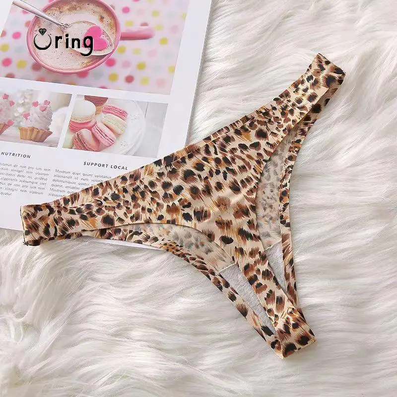 Custom Thong Bikini Ice Silk Leopard Crystal Letters Women Hotwife Lingerie DIY Name G-string Underwear Sports Fitness Briefs