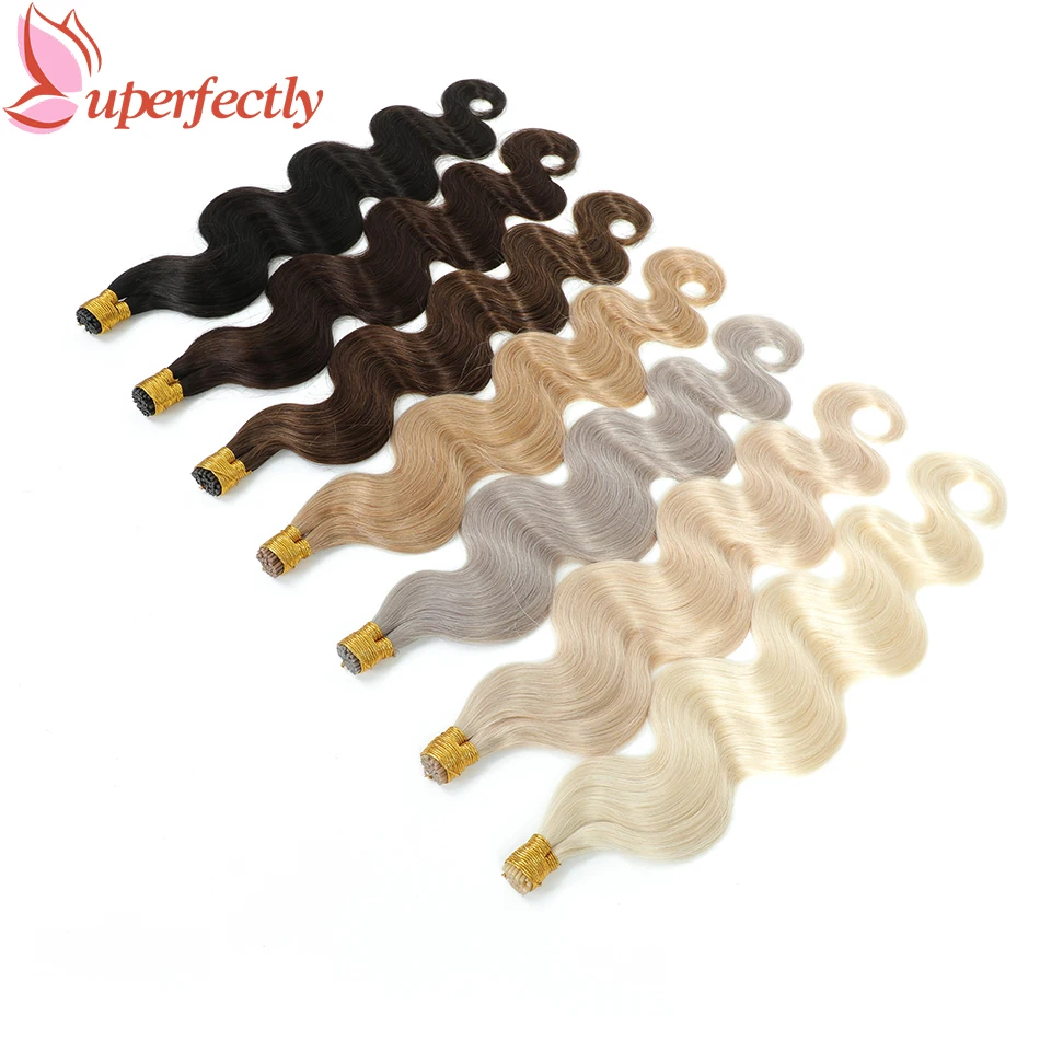 Uperfecty-Extensions de cheveux humains Body Wave I-Tip, 100% vrais cheveux humains, ktPre Bonded, KerBrian, 12-26 po