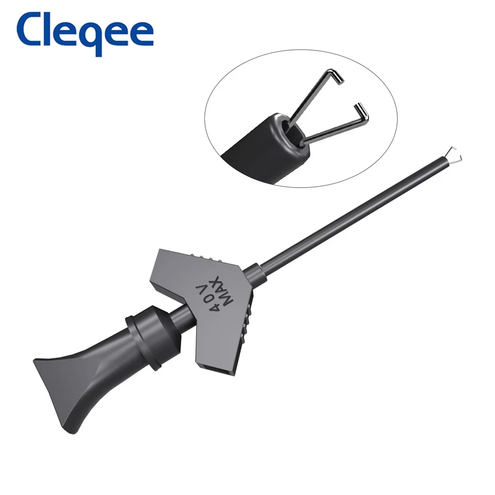 Cleqee P1511B 2PCS SMD IC Test Hook Clip Test Probe Internal Spring Silicone Cable 26AWG with 2mm Socket for Multimeter 20V/5A