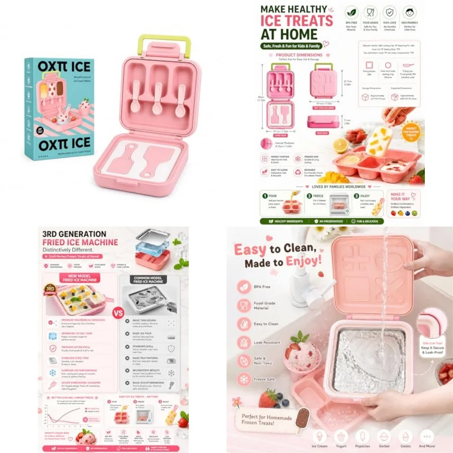 

Instant Rolled Ice Cream Maker Kit with Freezing Tray, 2 Scraper Spatulas, 3 Popsicle Sticks and Lid Mold DIY Homemade Ice Crea