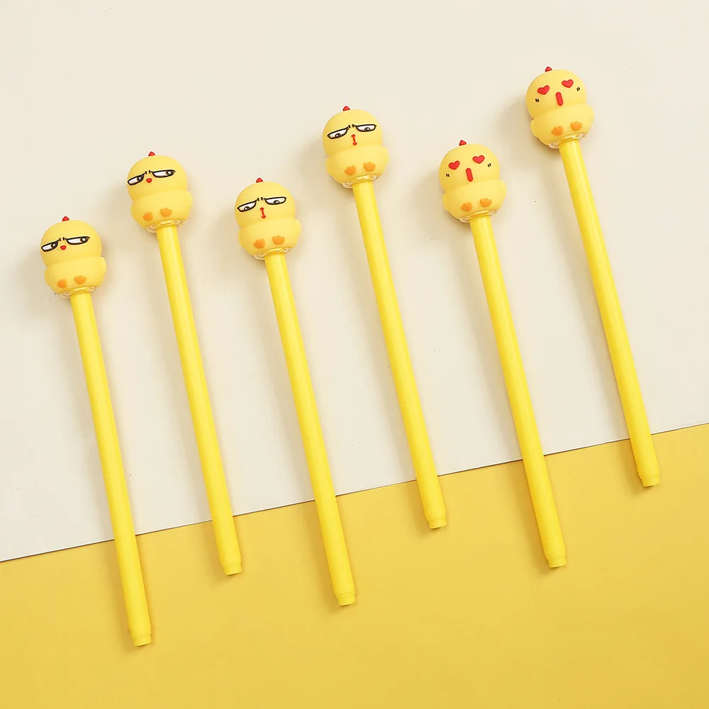 36PCS Zhongfan Stationery Small Yellow Chicken Series Cartoon Neutral Pen Mengmeng Small Egg Shell Silicone Three-dimensional He