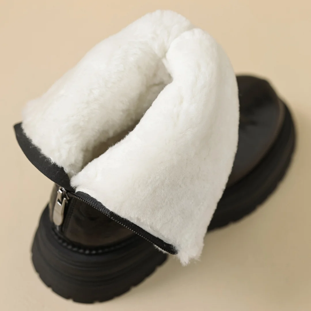 Botas de neve femininas de lã de pele de carneiro dentro do inverno tornozelo sola grossa plataforma apartamentos volta zip tempo frio botas curtas sapatos mulher