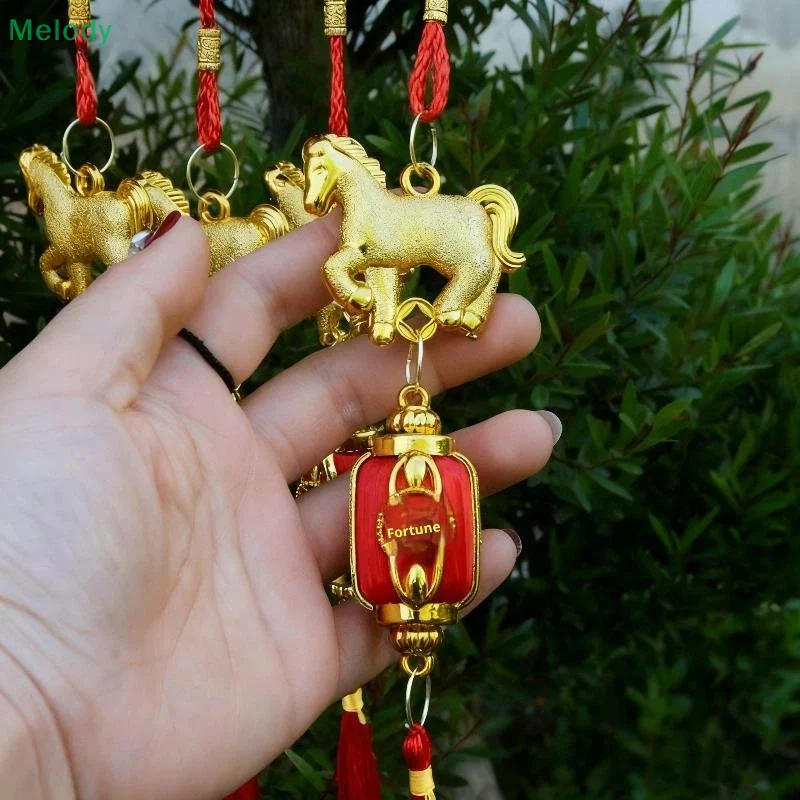 6 قطعة السنة الصينية الجديدة فانوس قلادة محظوظ الديكور 2026 سنة الحصان الجدار الشنق سيارة زخرفة هووسورمينغ الهدايا