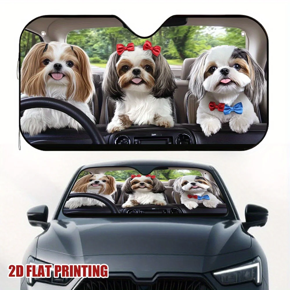 1pc Shih Tzus Road Trip Car Sun Visor, Ideal For Daily Traffic And School Runs, Minimizes Glare, Maintains A Cool Cabin, Must-ha