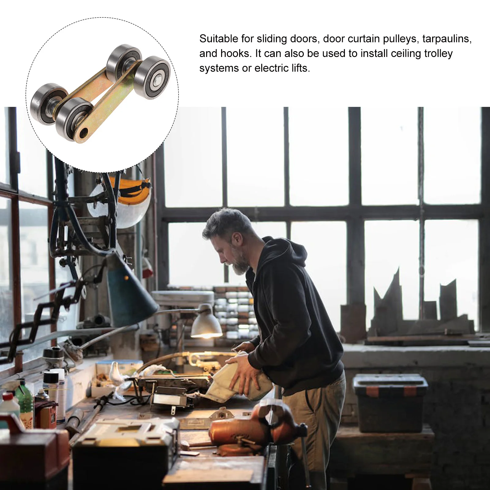 

4pcs Heavy Duty Sliding Door Roller Trolley Assembly 2 Wheel Bearing Galvanized Iron Rustproof For Strut Channel Window