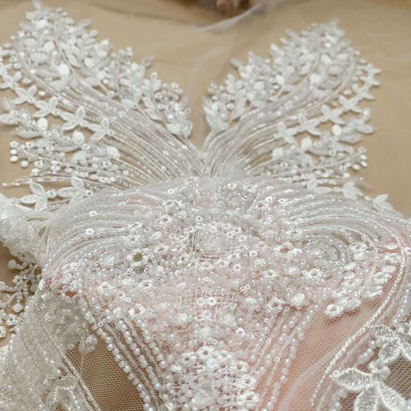 Brautspitzenstoff mit Perlen und Pailletten, Fortgeschrittene Anpassung, Hochzeitskleid, AB-Set, Brustpartie, Rückenblume, RS4174, Neu – Detail 7