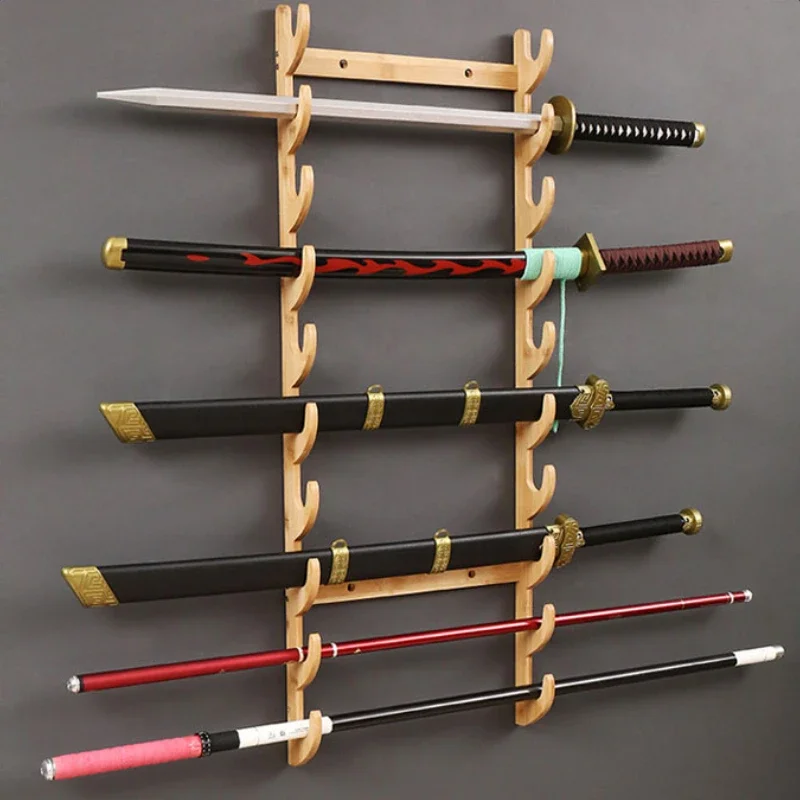 

Wall Mounted Sword Holder Bamboo Multi-layer Weapon Rack Fishing Rod Fishing Gear Wall Shelf Strong Load-bearing Storage Rack