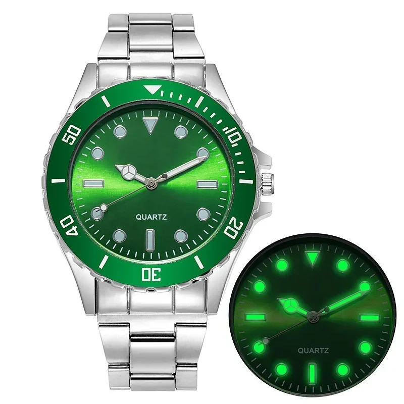 Kegllect Men Green Water Ghost   Business Glow in Dark Quartz Dial  Steel Strap Watch