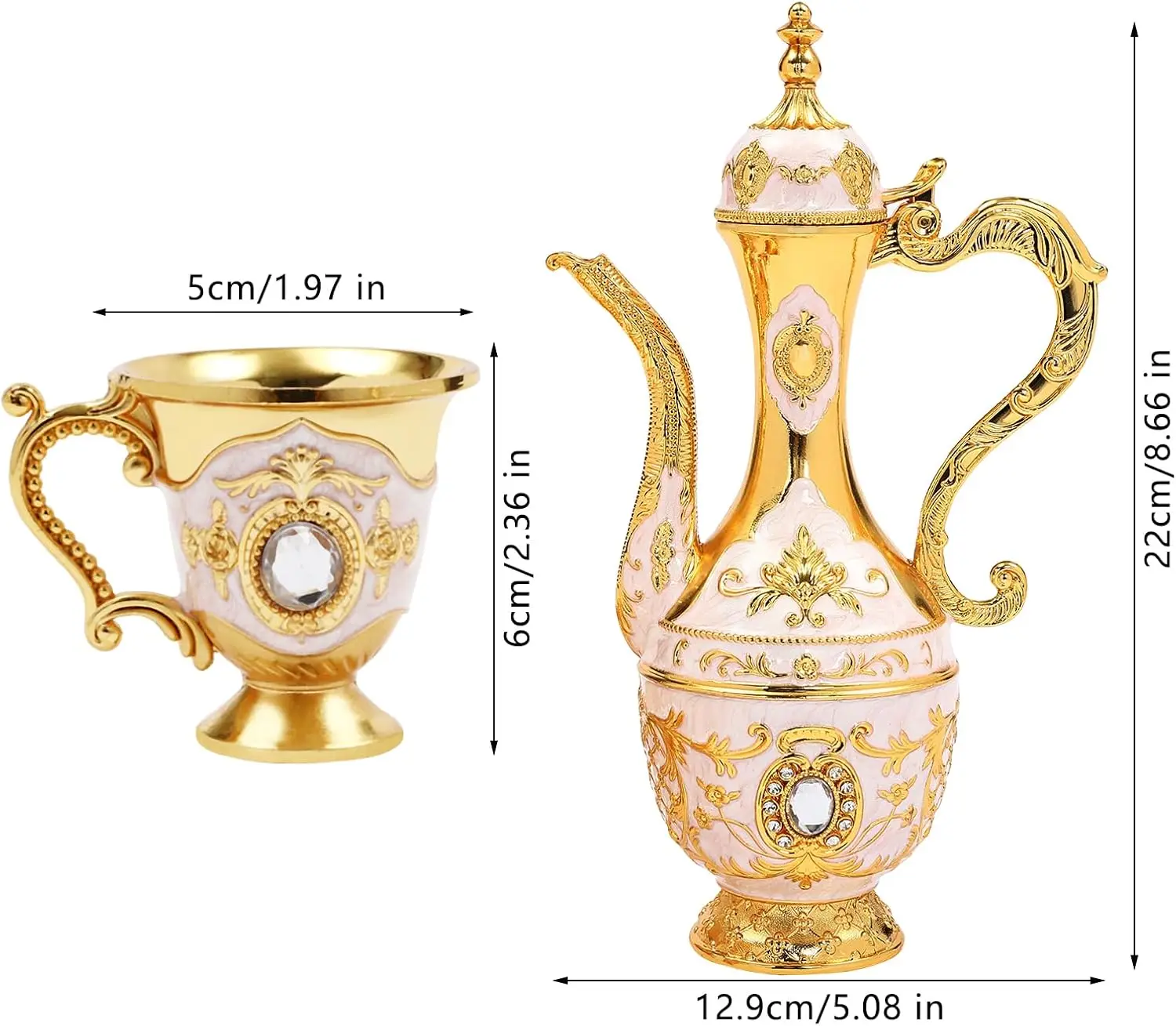 Vintage Turkish Coffee Cups Set with Pot and 6 Cups, Turkish Tea Set, Turkish Tea Glasses for Home Decor Birthday Christmas Housewarming Wedding  (Gold, White) view 7