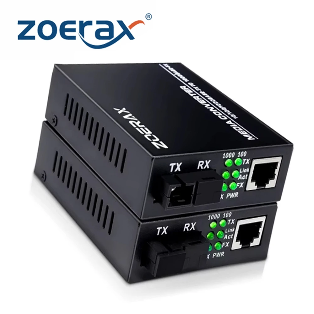 ZoeRax Gigabit A Pair of SFP+ Fiber Media Converter RJ45 Port SC Singlemode 10/100/1000M Adaptive Widely Compatible