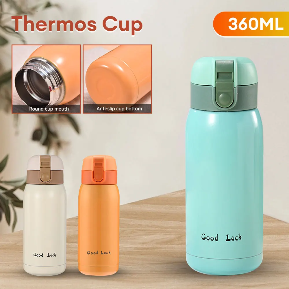 Mini Thermos Cup 360ml Pocket Cup Stainless Steel Thermal Coffee Mug Vacuum Flask Insulated Hot Water Bottle Kids Gift