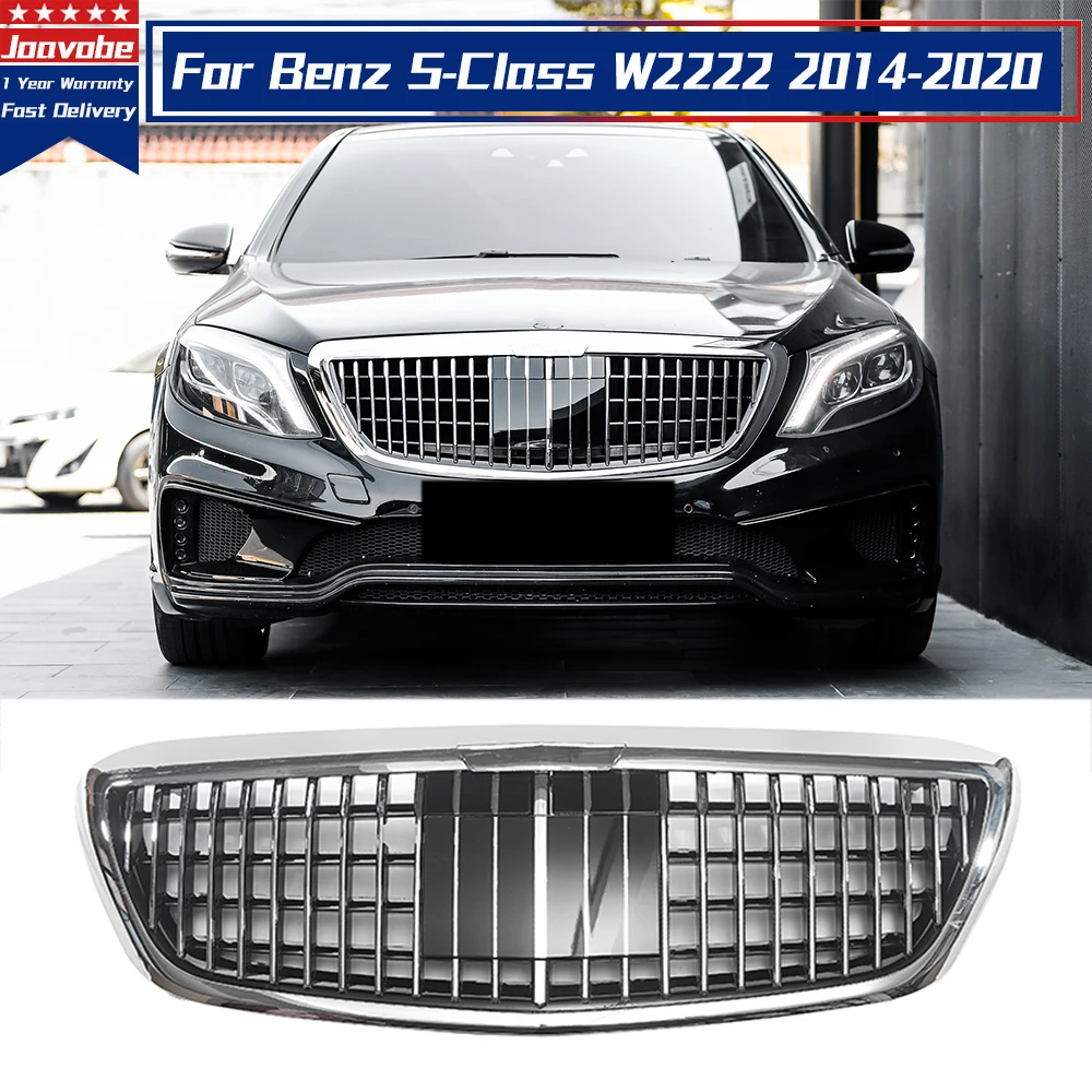 For Mercedes Benz S-Class W222 2014-2020 S400 S450 S500 S580 S680 Front Chrome Silver Maybach Style Front Bumper Grille