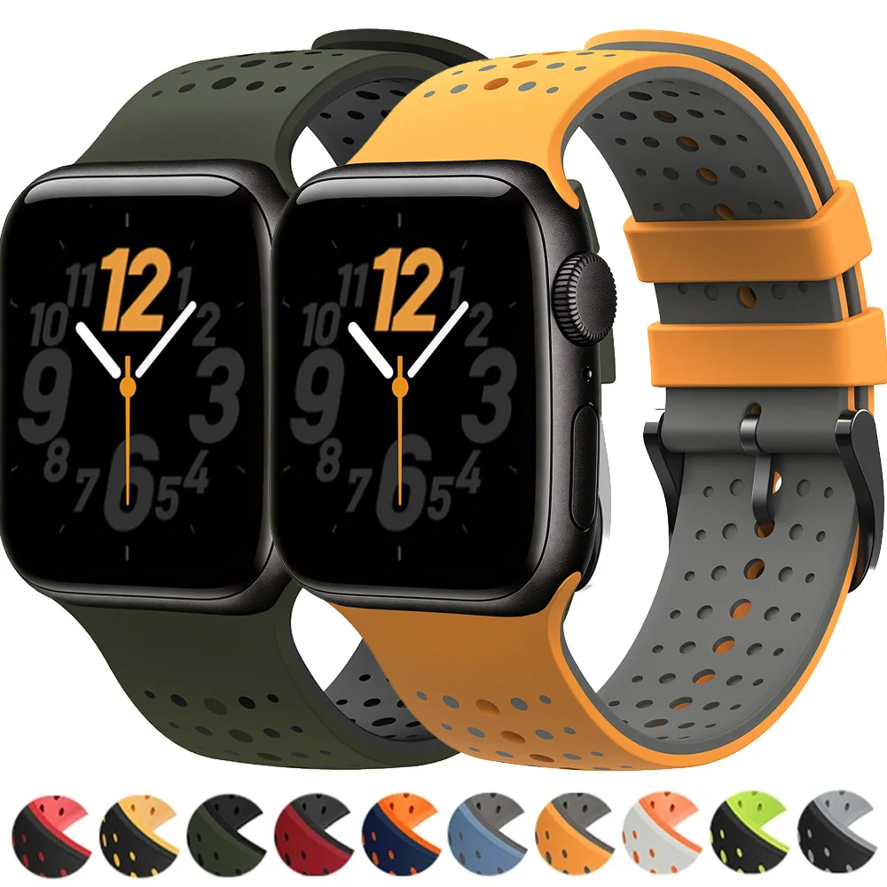 Two-tones Silicone Band for Apple Watch Ultra 3 2 49mm Sports Strap for Iwatch Series 11 10 46mm 8 7 6 5 SE 9 45mm 44mm Bracelet