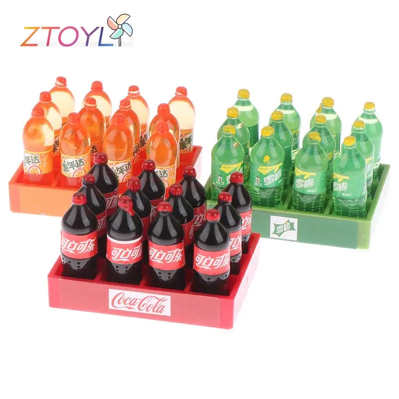 1Set 1:12 Dollhouse Miniature Simulation Food Mini Soda Drink Plus Tray Model Kitchen Doll House Accessories