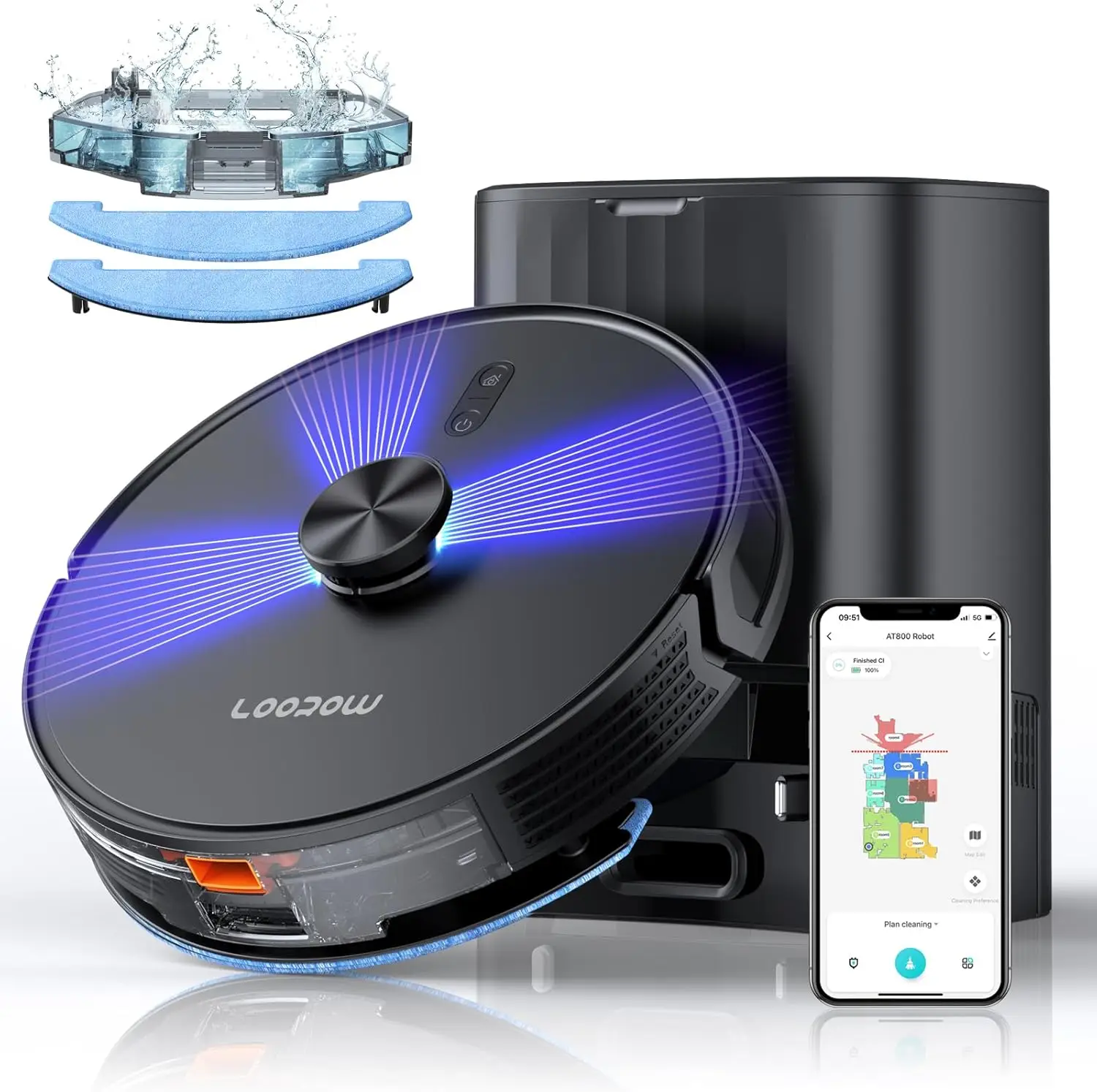 

3-in-1 Robot Vacuum and Mop Combo, Self Emptying Station for 60 Days, Robotic Vacuum Cleaner with LiDAR Navigation