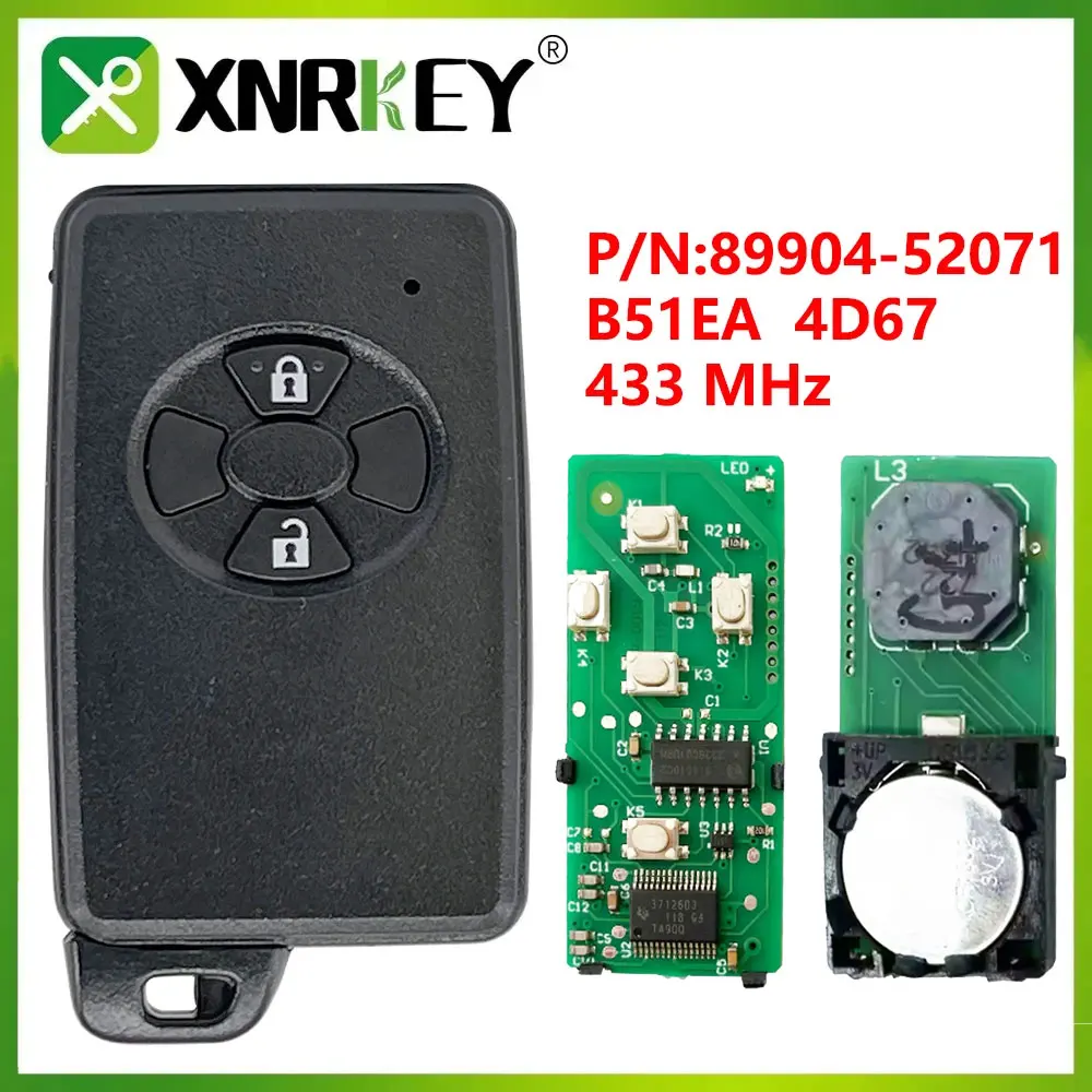 

XNRKEY for Toyota Corolla Auris Rav4 Yaris 2006+ B51EA PCB P1 D4 4D-71 89904-52071 2 Button 433Mhz Smart Remote Car Key keyless