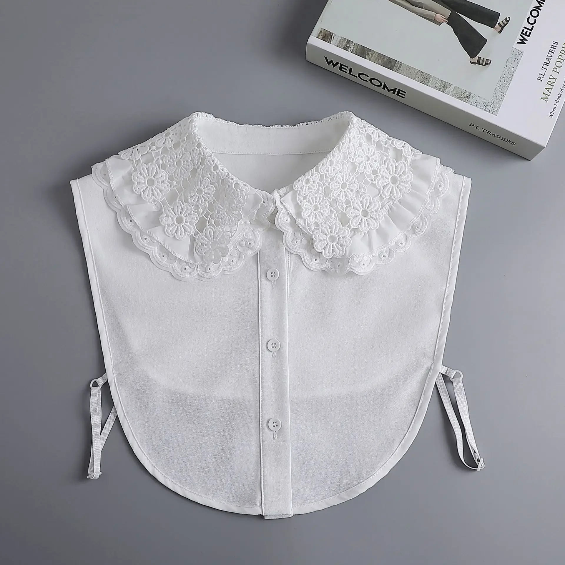 Linbaiway Big Lapel Fake Collars for Womens Shirt Floral Lace False Collars Button Down Detachable Half Shirt Collar Accessories