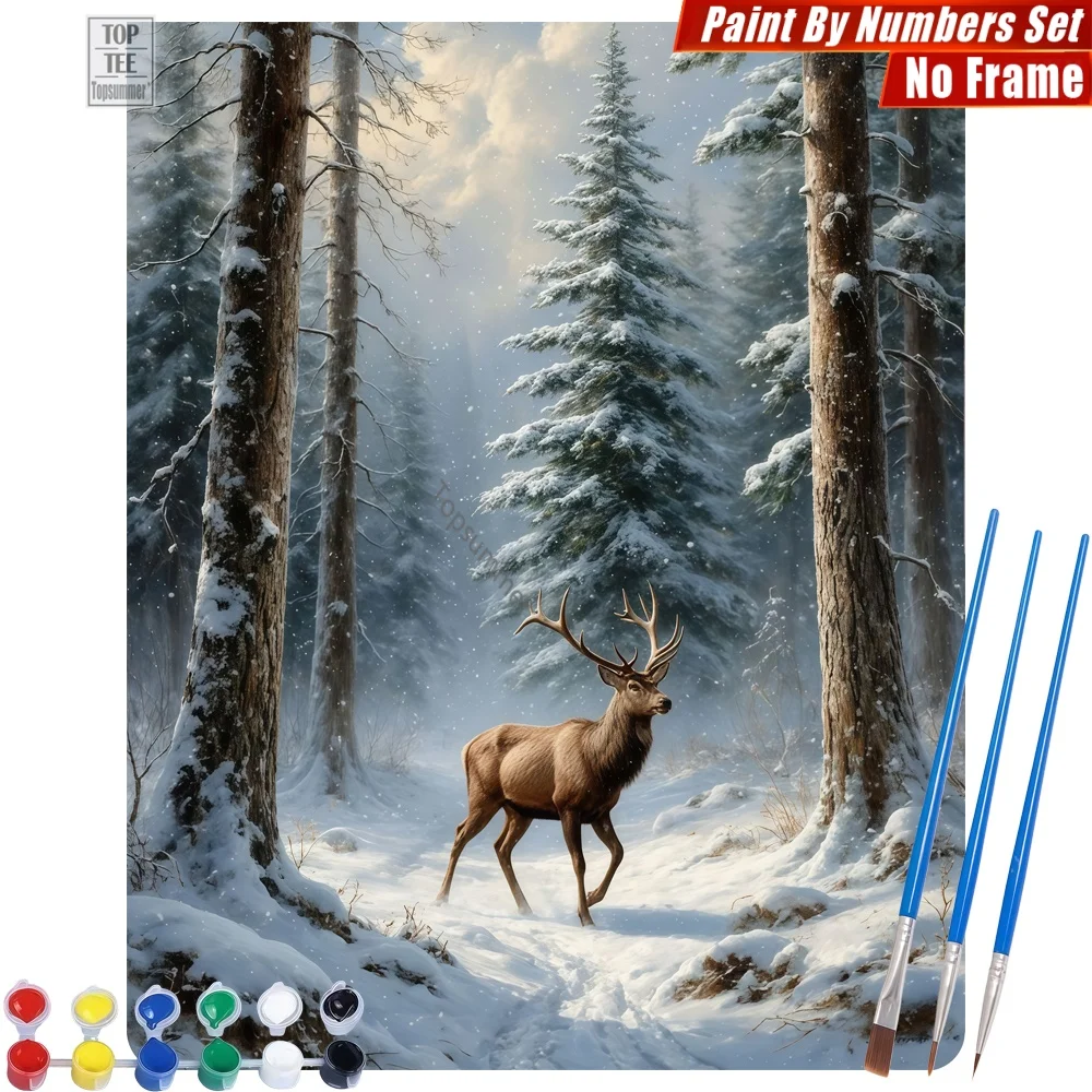 

snowy forest stag DIY Paints By Numbers Kit - stag forest snow Family Activities Halloween Gift For Dad