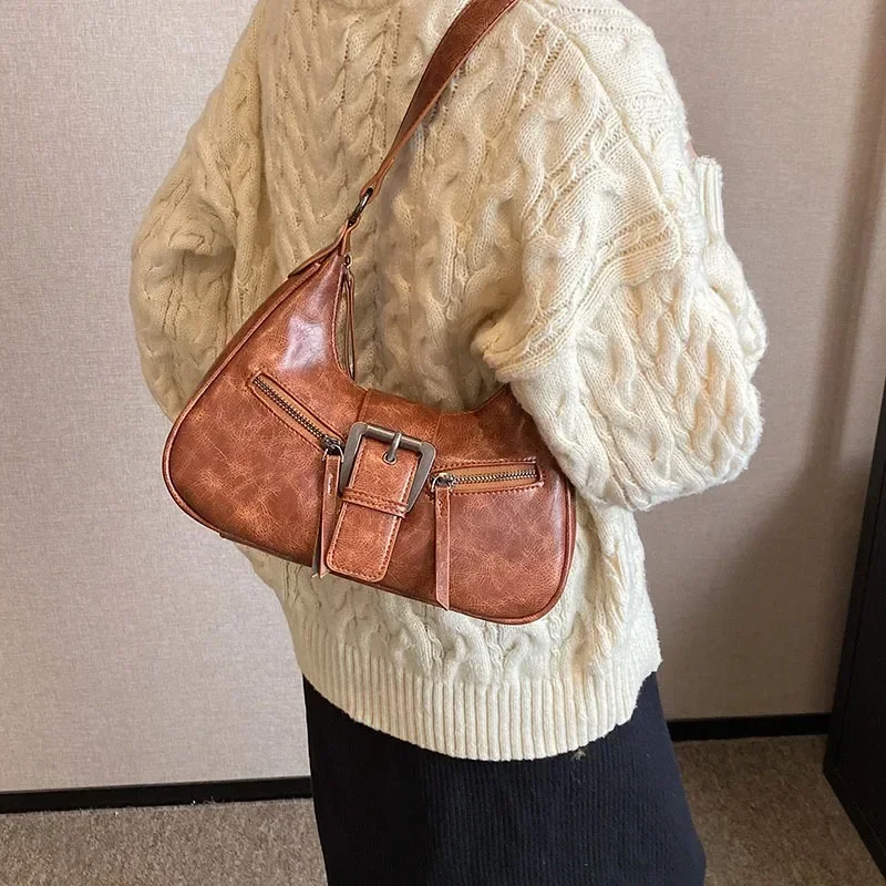 Zipper PU Advanced Retro Women\'s Shoulder Bag 2024 New Popular Versatile Crossbody Bag Bolsas Femininas Tendencia 크로스백