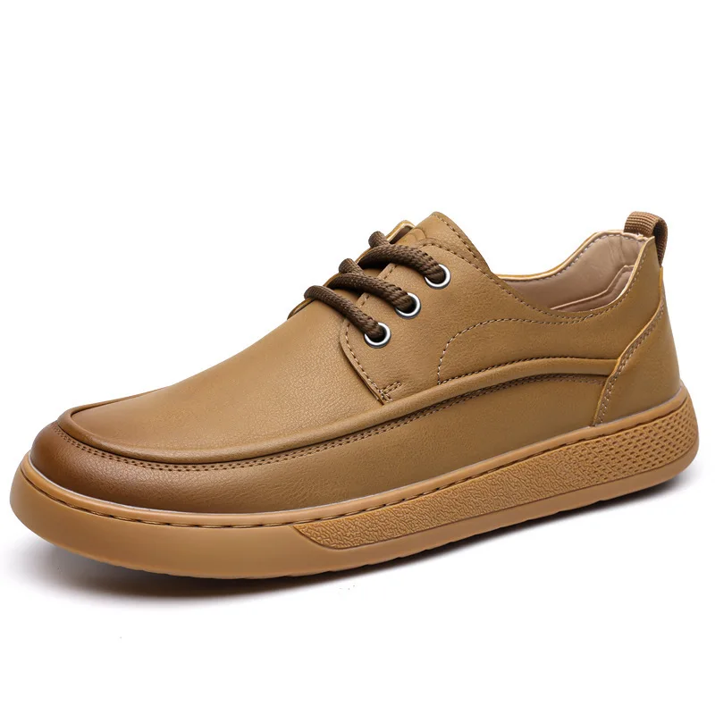 

New Spring Autumn Lace Designer Leather Shoes for Men Solid Color Retro Loafers Male Fashion Soft Sole Casual Shoes Man
