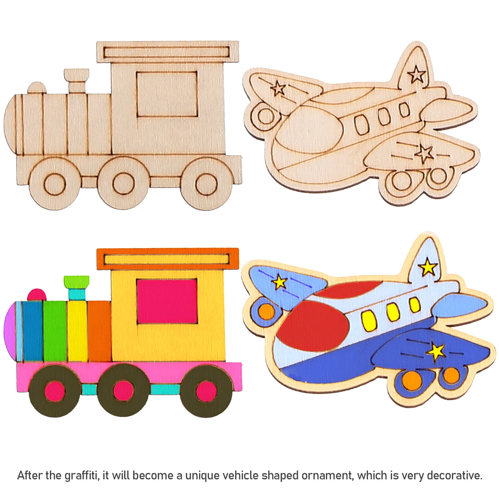 50 Pcs Blank Vehicle Shapes Aircraft Wood Chips Painting Crafts Excavator Wooden Cutouts Man