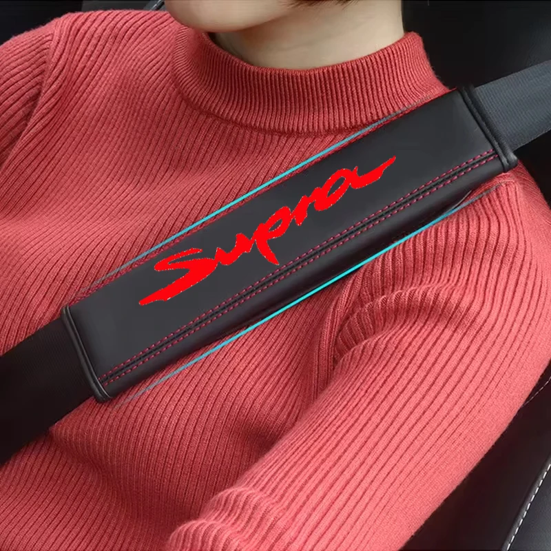 Верхний кожаный материал, автомобильный ремень безопасности, защита плеча для Toyota Supra, логотип, автомобильная защита плеч, автоаксессуары