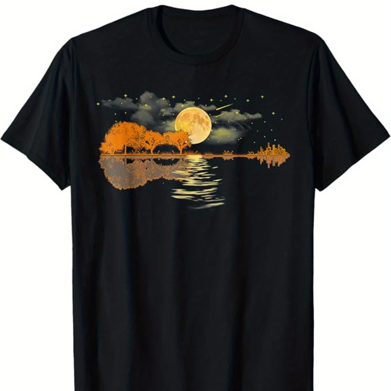 

Vibrant Guitar Print T-Shirt 100% Cotton O-Neck Short Sleeve Summer Casual Mens T-shirt Streetwear