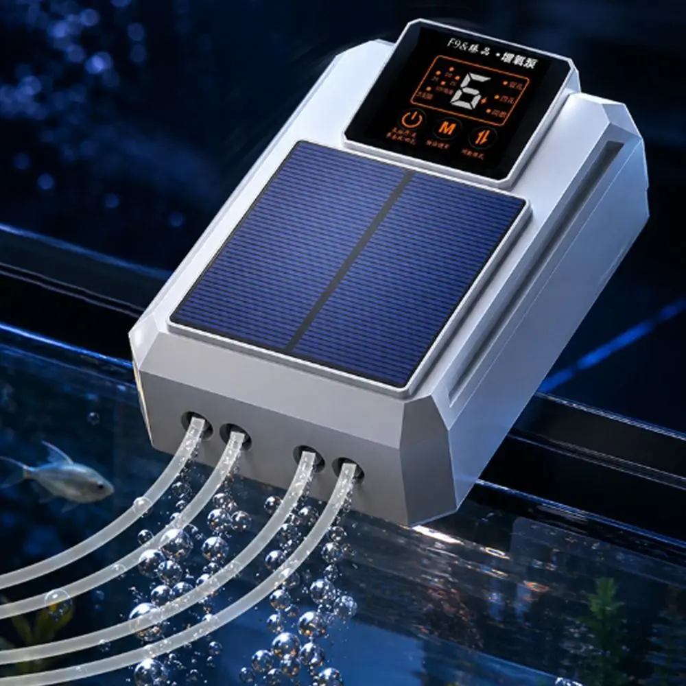 Super Silent Solar Oxygen Pump Large Air Volume Water Proof Fish Tank Aerator USB Rechargeable Real-time Power Display