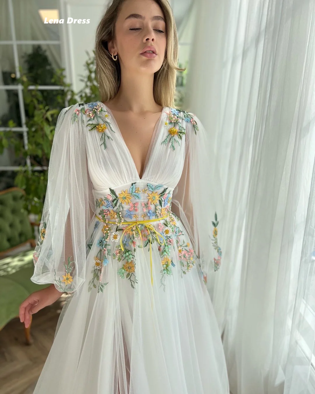 Lena Evening Dress Woman V-neck Women's Prom Dress 2025 Line A Party Dresses for Special Occasions Long Sleeves Custom Made Gown