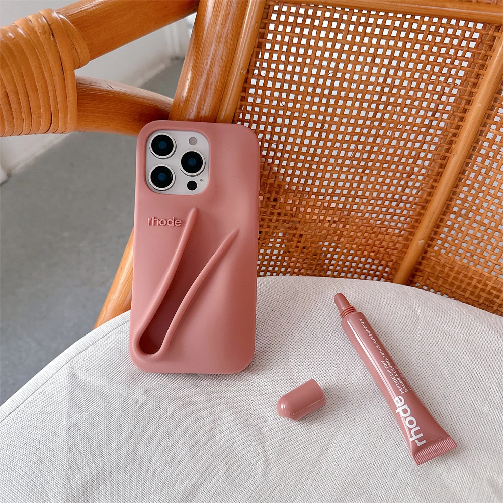 Rhode Weiche Silikon-Handyhülle für iPhone 17 16 15 14 13 12 Pro Max Plus mit tragbarem Lippenstift- und Lipgloss-Halter