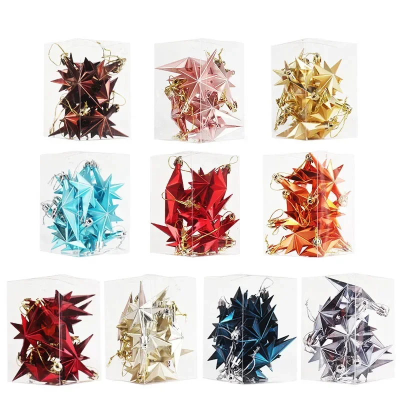 Colgante de árbol de Navidad para decoración del hogar, caja de galvanoplastia de plástico con forma de estrella octogonal, adornos colgantes, 12 piezas