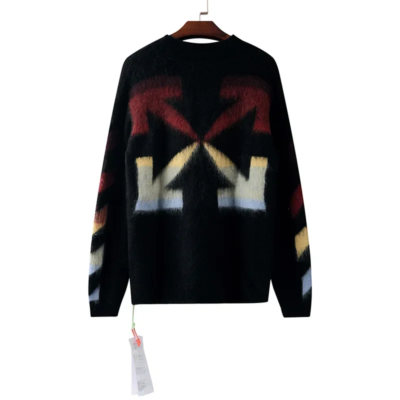 2023 Autumn/winter New Off Gradient Arrow Angora Men Women's Round Neck Pullover Sweater Casual Style Crew Neck