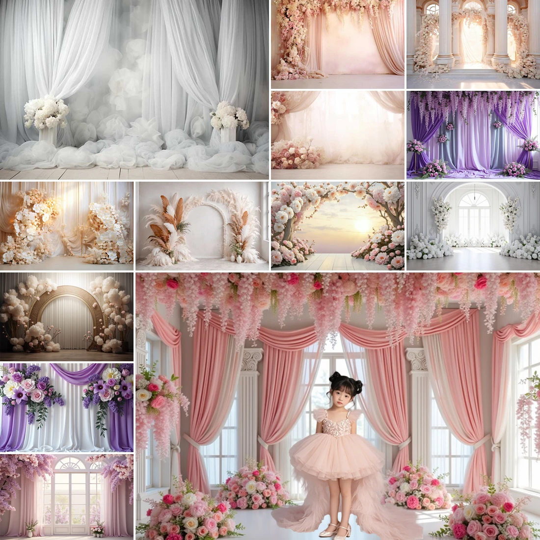 

MOON.QG Romantic Floral Backdrop Curtains Candle Pampas Grass Backgrounds For Photography Photocall Baby Shower Girl Photobooth
