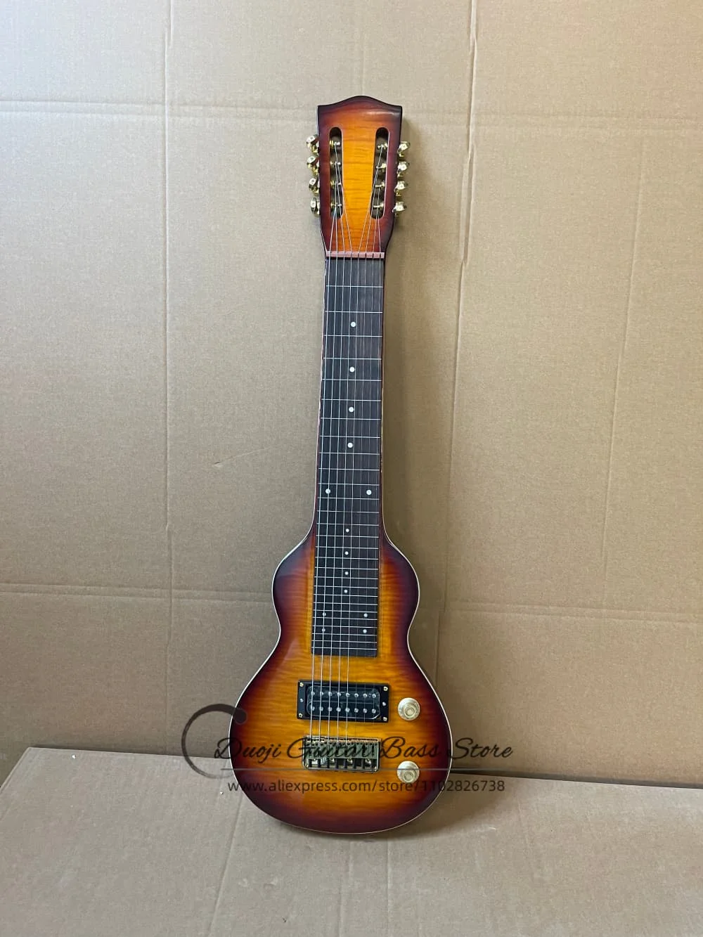 Classic 8 strings guitar, sunburst guitar, flamed maple top, fixed bridge, gold tuner, Hawaiian guitar
