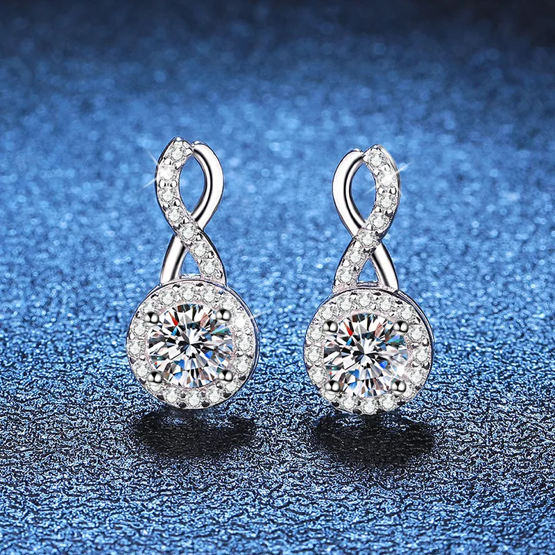 Earrings Platinum PT950 18K Gold Female 8-shaped Round Package Full Diamond D Color 1 Carat Moissanite Light Luxury Earrings