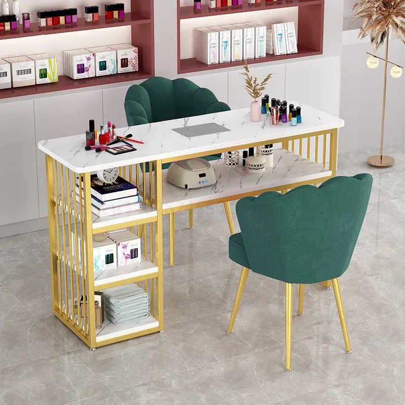 Beauty Salon Professional Manicure Table Light Luxury Nail Table and Chair Set with Built-in Vacuum Cleaner Home Makeup Tables