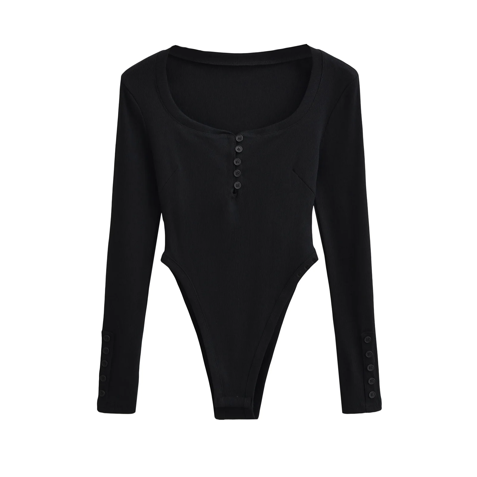 Sweet Style High Waist Jumpsuit Long Sleeve U-Neck Slimming Outerwear Wear Sexy Body Shape Highlighting Summer New Arrival
