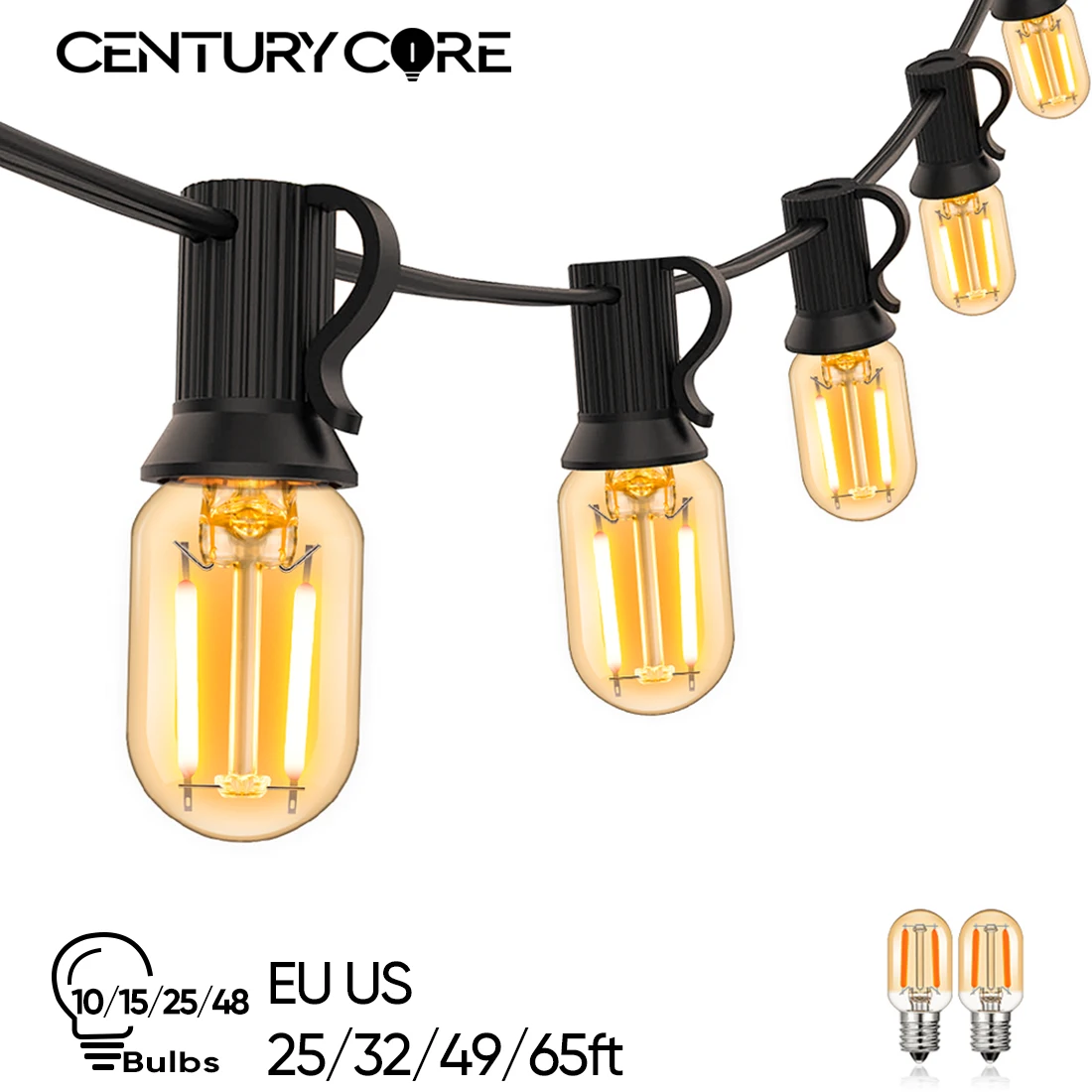 Impermeável Vintage Street Garland Lights, Retro Warm White Light, decoração ao ar livre e interior, quintal e jardim, lâmpada LED, T22, E12, 110V, 220V