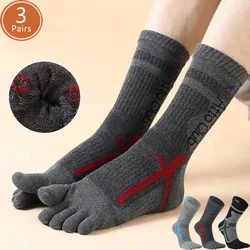 1/3 Pairs Man Sport Toe Terry Socks Long Cotton Compression Towel Bottom Bike Run Outdoor Basketball 5 Finger Calf Socks Damping