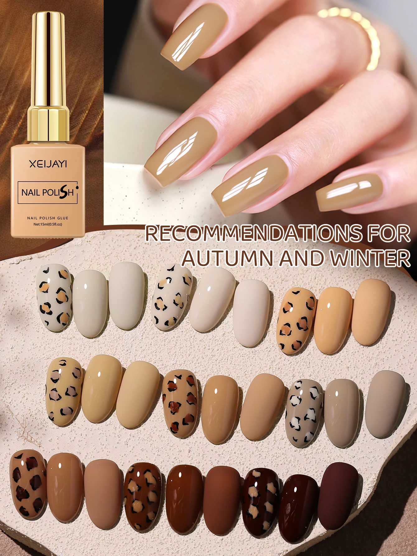 XEIJAYI 9PCS 15ml Brown Nude Gel Nail Polish Set, Soak-Off UV LED