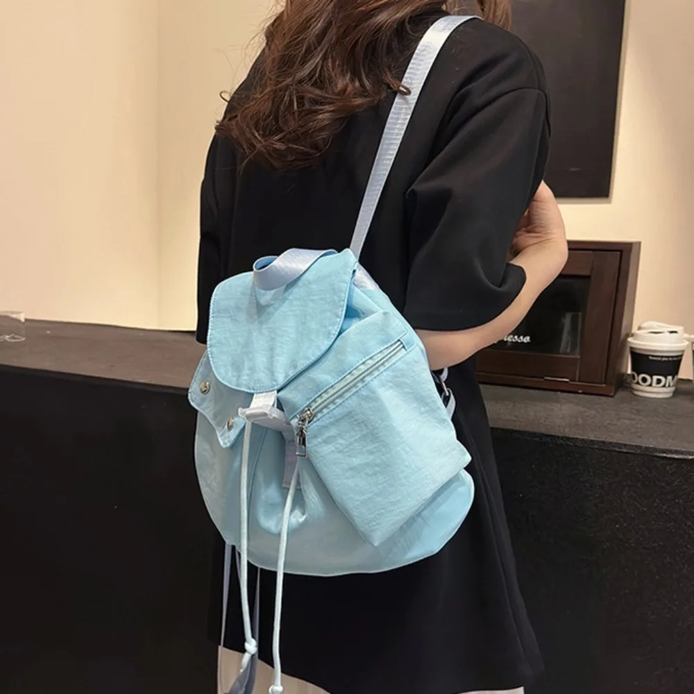 Portable Preppy Flap Backpack Nylon Muti Pocket Students Backpack Solid Color Large Capacity Workwear Style Backpack Unisex