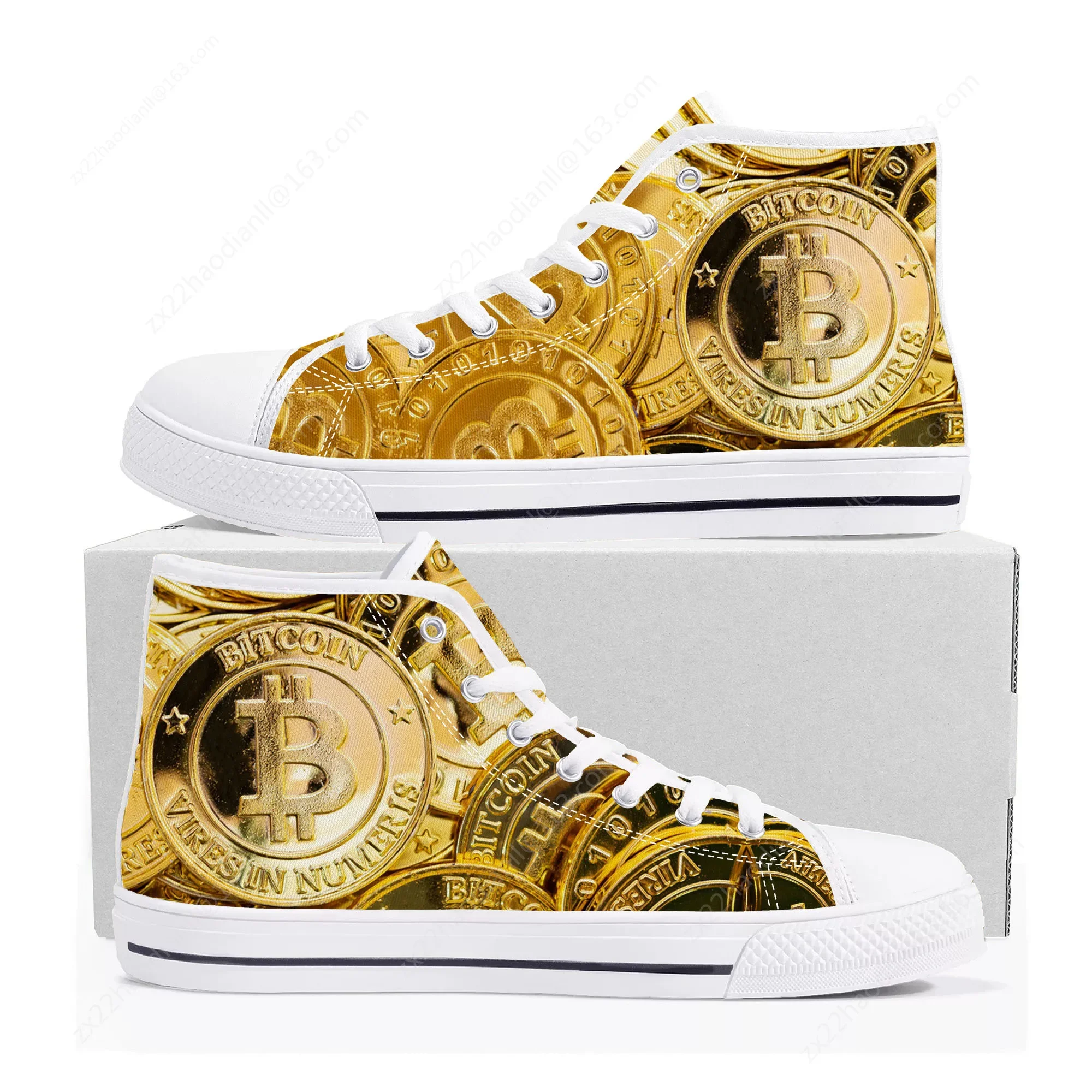 Hot Bitcoin Cryptocurrency Miner BTC Coin High Top Sneakers Mens Womens Teenager Canvas Sneaker Casual Couple Shoes Custom Shoe