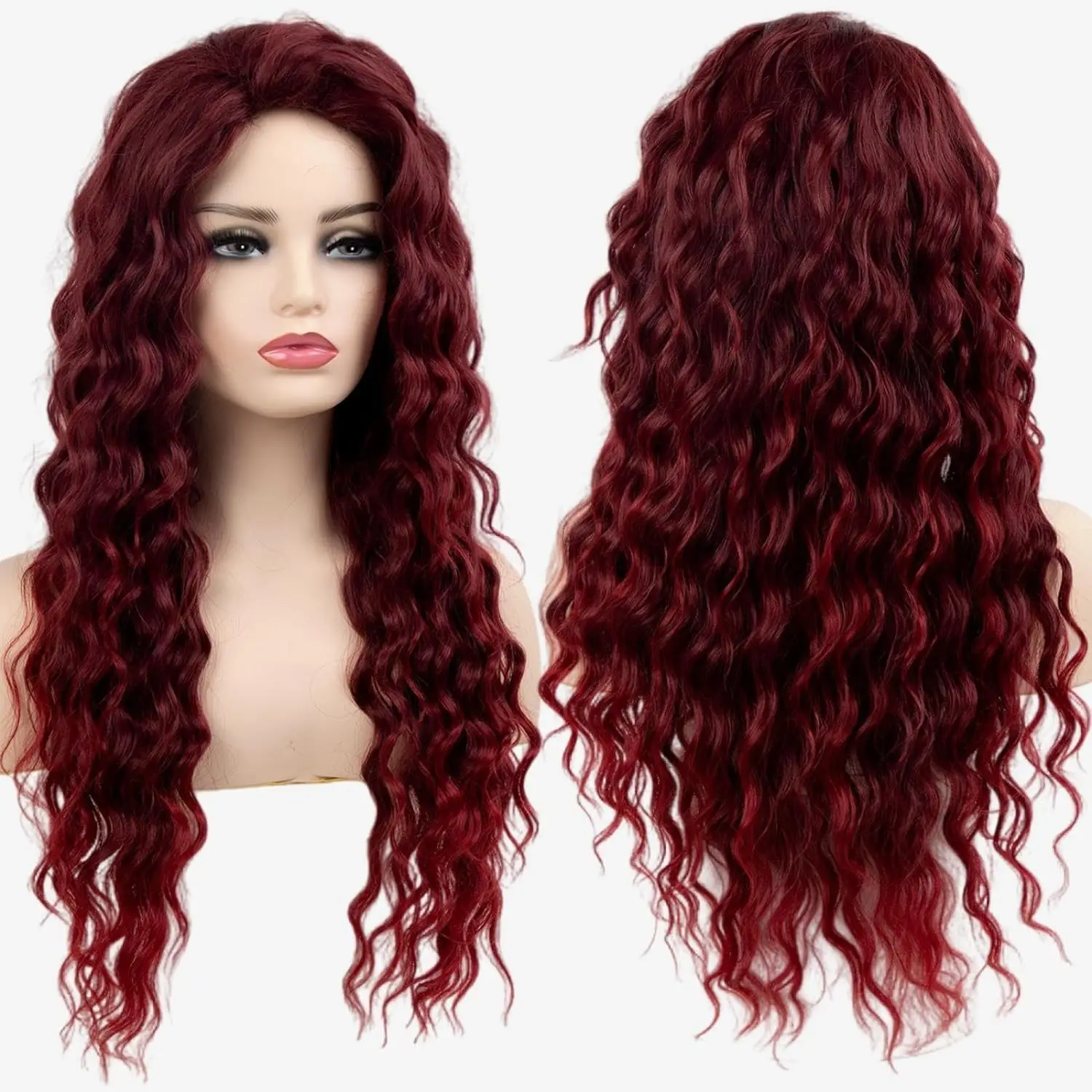 Fashion Long Curly Burgundy Synthetic Wig for Women Twist Braided Cosplay Party Hairpiece Heat Resistant Fiber Layered Hair