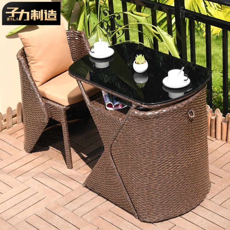 Zili Balcony Tea Table and Chair Combination Outdoor Vine Chair Tea Table