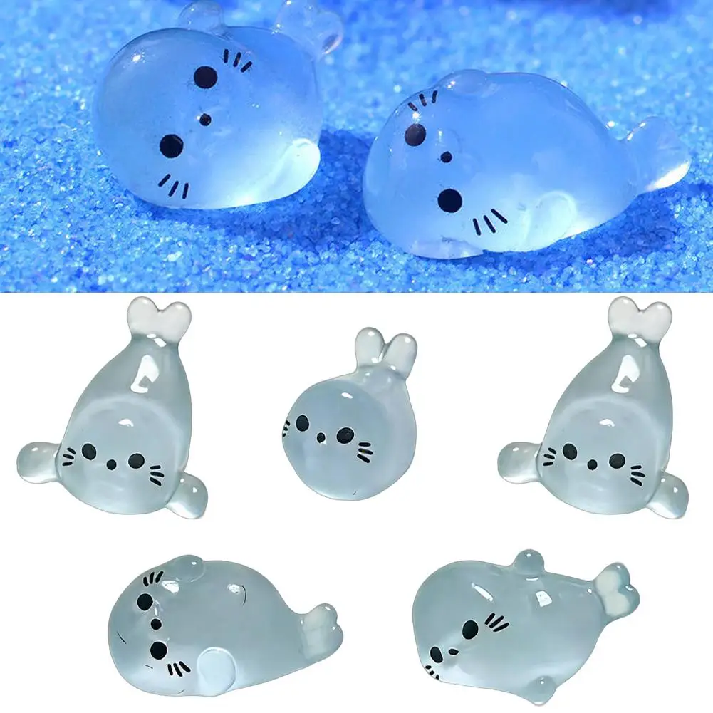 1/5pcs Glow in The Dark Mini Seal Figurines Mini Seal Pup Resin Glow At Night Marine Animal Figurines Ornament Fairy Accessories