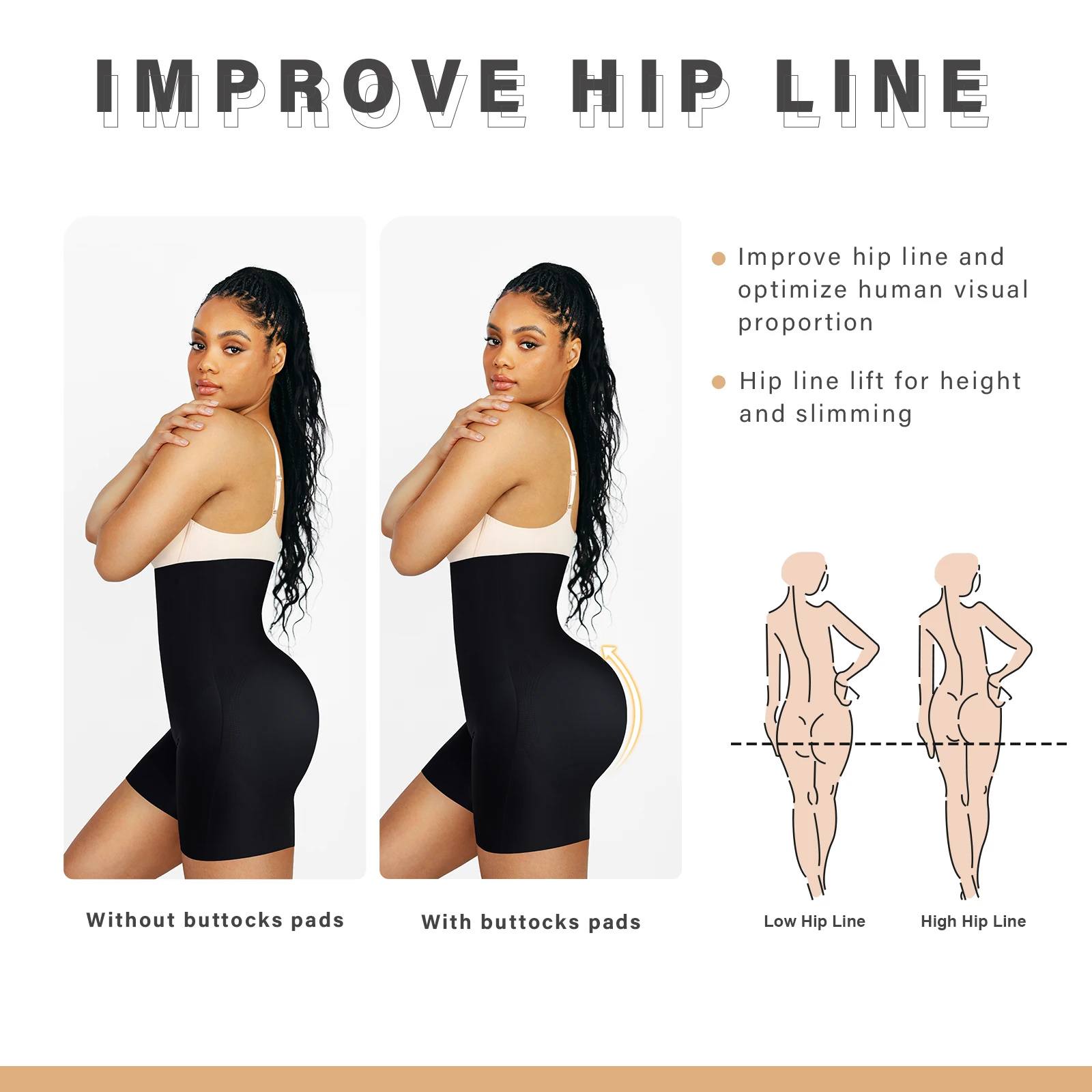 High-waisted Women Panties Shorts Removable Buttock Pads Body Shaper Seamless Bodysuit Slimming Waist Trainer Shapewear Corset